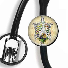 Stethoscope Tag - Flower Skull - Stethoscope Accessory - Steth ID Tag/Nurse Badge/RN/LPN/RT