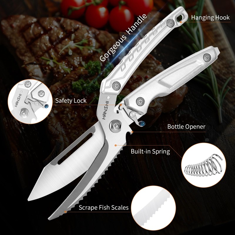 HANSHI Detachable Poultry Shears for Food Cutting Heavy Duty Stainless