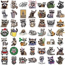 50Pcs Cute Raccoon Stickers Waterproof Little Sticker for Water Bottle Procyon Lotor Stickers Pack Vinyl Decals for Laptop Scrapbook Classroom Party Favors (Raccoon)
