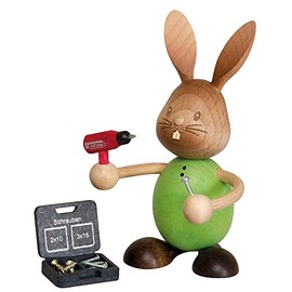 Kuhnert woodturning Easter decoration/Easter bunny "Stupsi rabbit craftsman" 11 cm, made of the finest wood, for an enchanting Easter or a permanent decoration, wood art made in Germany