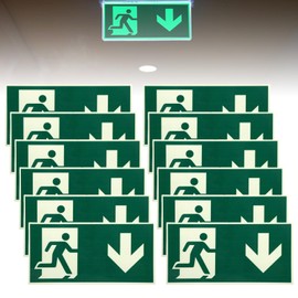 Emergency Exit Sign 300 x 150 mm Extra Photoluminescent Emergency Exit Sign Arrow Down Reflective, Escape Route Sign Rescue Way (Down) Pack of 12