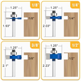 MEIGGTOOL 4Pcs Rabbet Router Bit 1/4" Shank with 6 Bearings Set - 1/16", 3/16", 1/4", 5/16", 3/8", 7/16". Interchangeable Bearings with 1/2" to 1/4" Router Collett