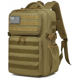 Military Tactical Backpack for Men Waterproof Daypack 3 Day Assault Pack Molle Bag with Water Bottle Holder (Khaki, 25L)