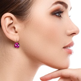 Nobel Schmuck Earrings Rose Gold 925 Sterling Silver Crystals Cushion Cut 12 x 12 mm, Silver, Crystal