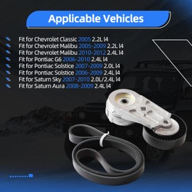 2PCS Drive Belt Tensioner Kit 89316 for Chevy Malibu 2005-2012, for Pontiac G6 2006-2010, for Pontiac Solstice 2007-2009, for Saturn Sky 2007-2010, for Saturn Aura 2008-2009, 2.0L/2.2L/2.4L