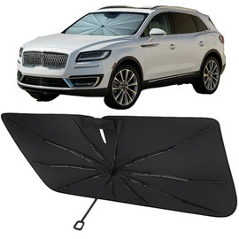 Proadsy Windshield Sun Shade Umbrella for 2014-2025 Lincoln Nautilus Foldable Car Umbrella Sunshade with Soft TPU Handle Spring Structure Crystal Cooling Material Protect Car from Rays & Heat