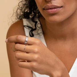 NOKMIT 5mm Wedding Band Rings for Women Girls Dainty 14K White Gold Couple Anniversary Engagement Thumb Ring High Polished Plain Flat Cigar Band Tarnish Resistant Comfort Fit Size 4 to 11 (5)