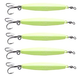 Qty 5 Fish WOW! Glow in The Dark 8oz Diamond Heavy-Duty Metal jigs with Treble Hook Jigging trolling Casting jigs