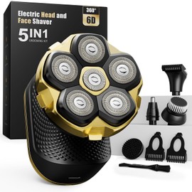 2026 NEW Head Shaver for Bald Men - Trimcoo 5-in-1 Magnetic Electric Trimmer with Titanium Blades | Gentle on Sensitive Scalp | IPX7 Waterproof, Powerful 8500 RPM, USB-C Charge & LED Display (Gold)