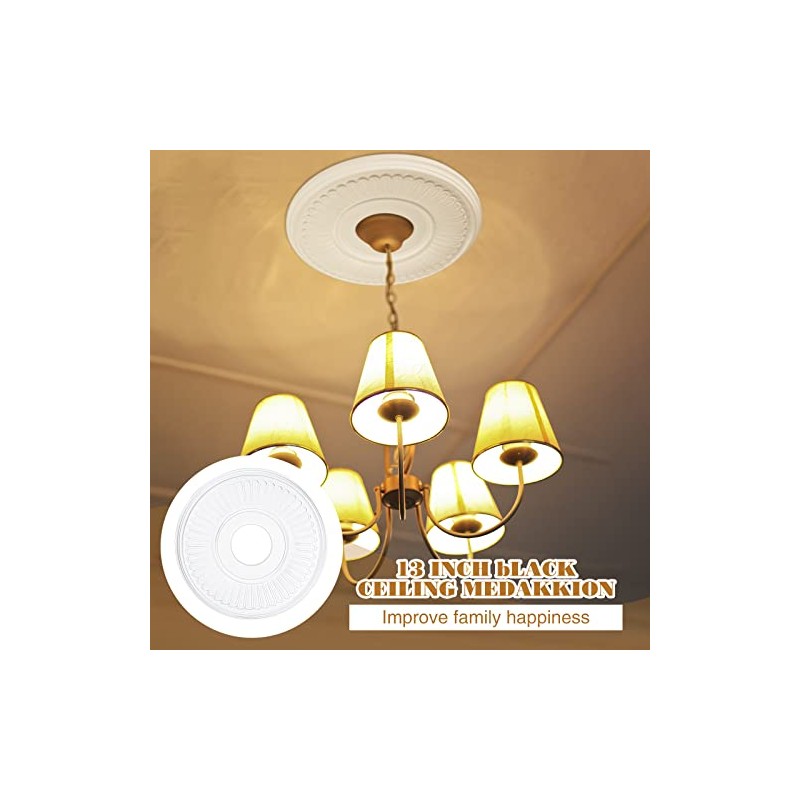 Liliful 2 Pieces PU Ceiling Medallion for Light Fixtures White