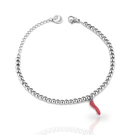 inSCINTILLE Lucky Horn Bracelet with Stainless Steel Beads - Supplied in Gift Box, Stainless Steel Stainless steel enamel Electroplated, No Gemstone