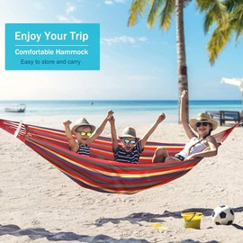 Outerman 275 x 155 cm Camping Hammock, Hammocks Thickened Durable Canvas Fabric with 550lb Load Capacity, Two Anti Roll Balance Beam and Sturdy Metal Knot Tree Straps for Travel, Beach, Backyard etc.