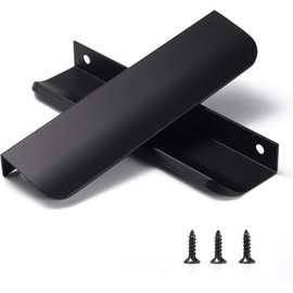 Satanga Black Pack of 2 Edge Finger Pulls for Cabinets Kitchen Invisible Hardware Concealed Aluminum Hidden Bar Pull Drawer Handles Easy to Install 6 inch Overall Length