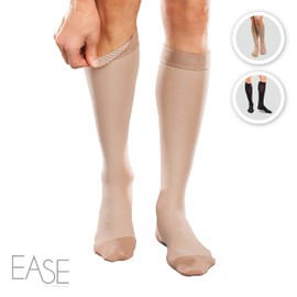 Ease Opaque Silicone Support Band Knee Highs - 30-40mmHg Firm Compression Stockings (Sand, Small Long)