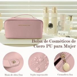 Bolsa de Cosméticos Mujer, Neceser Maquillaje de Gran Capacidad, Makeup Bag de Viaje, Bolsa de Aseo de Cuero Impermeable, Organizador Baño con Asa Portátil, Neceser con Múltiples Compartimentos Makeup Bag de Viaje, Bolsa de Aseo de Cuero Impermeable, Orga