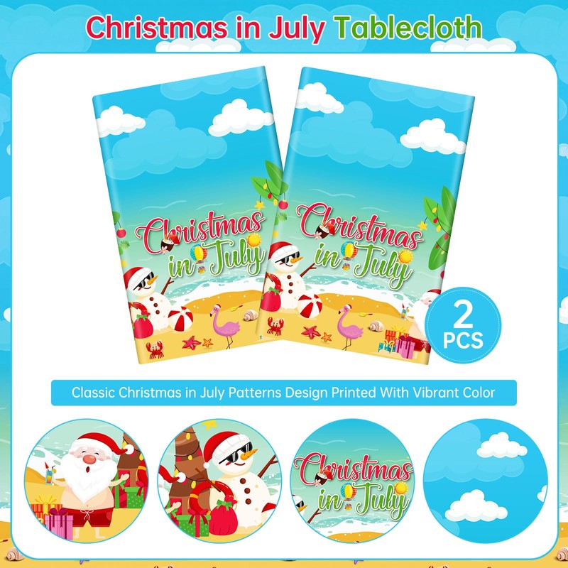 Christmas in July Decorations Tablecloth, 2 Pcs Summer Xmas Table