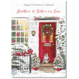doodlecards Brother and Sister in Law Christmas Card Red Door Medium Size Christmas Card for Brother & Sister-in-Law with Plain Envelope