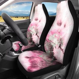 Animepark Pink Tie Dye Car Seat Cover Full Set 2 Pieces Car Front Seat Covers +2pc Split Bench Cover Back Seat Protector