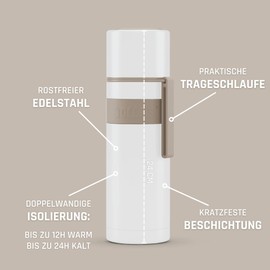 boddels Thermos Flask with Cup 500 ml - Stainless Steel Insulated Flask - Leak-Proof Vacuum Insulated, Double-Walled Thermos Flask with Cup, BPA-Free, Keeps Warm for 12 Hours, 360° Closure, Carry