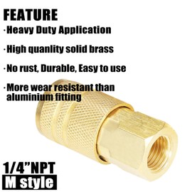 Qolekog Air Hose Fittings Brass Industrial Coupler 1/4-inch NPT Female Thread Compressor Quick Connect Fittings For Professional Jobsites and Automotive Shops I/M Style 10 Piece