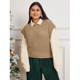 CIDER Women's Casual Sleeveless Knit Vest Sweater Pullover Stylish and Comfortable Plus Size Camel