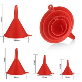6 Pcs Plastic Funnel Set, Long Mouth Automotive Funnel in Red Orange Black