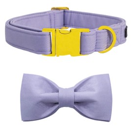 Maca Bates Dog Collar with Bow Bowtie for Dogs Solid Colors Sailor Bow Tie Adjustable Breakaway Violet Collars Accessories Birthday Gift for Small Medium Large XL Puppy with Golden Metal Buckle