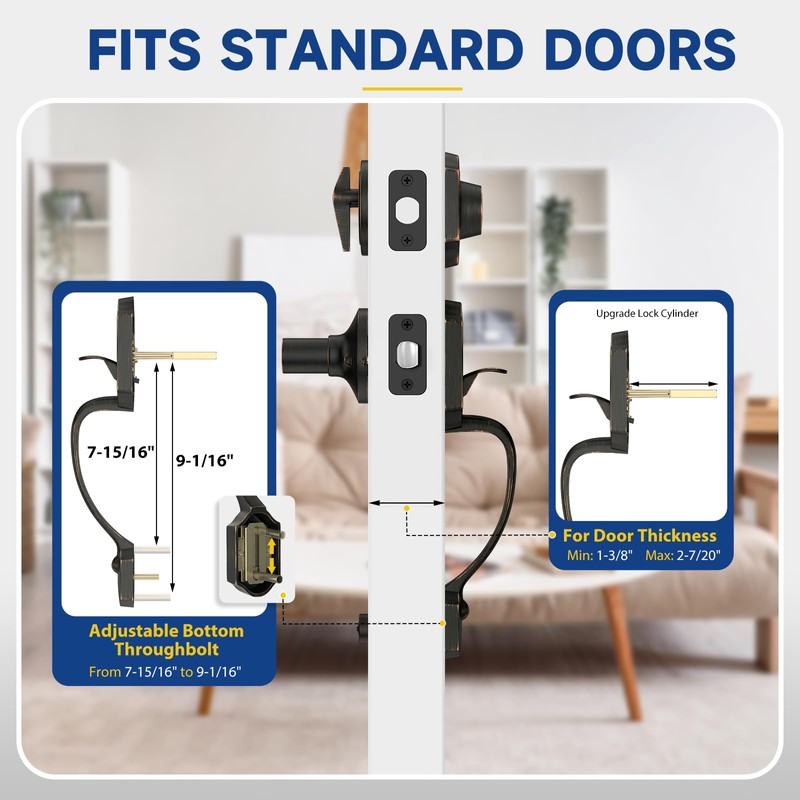Front Door Handle and Deadbolt Set, Front Door Lock Set,