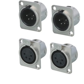 Lagogia Adaptador de conector tipo D de 4 pines XLR macho + hembra, montaje en panel de metal, chasis, micrófono, conector de audio tipo D, paquete de 4