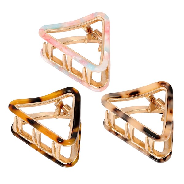 Cobahom 3 Pack Small Hair Claw Clips 2 inch Acetate Hair Jaw Clips 3 Colors Set Fashion Hollow Triangle Hair Clips for Women Girls, 1 Pink and 2 Tortoiseshell