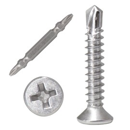 (400PCS, #8x1/2) Flat Head Self Drilling Screws, 410 Stainless Steel Phillips Head High-Strength Fast Self Tapping Screws, Cross Sheet Metal Screws for Wood Plastics Metal