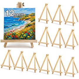 12 Pack 9 Inch Wooden Easel Stand for Painting, Tabletop Art Craft Easels for Canvas, Poster Board, Sign & Frame Display, Small Canvas Stand for Painting, Ideal for Art Party & Adult Artist - FUNLAVIE