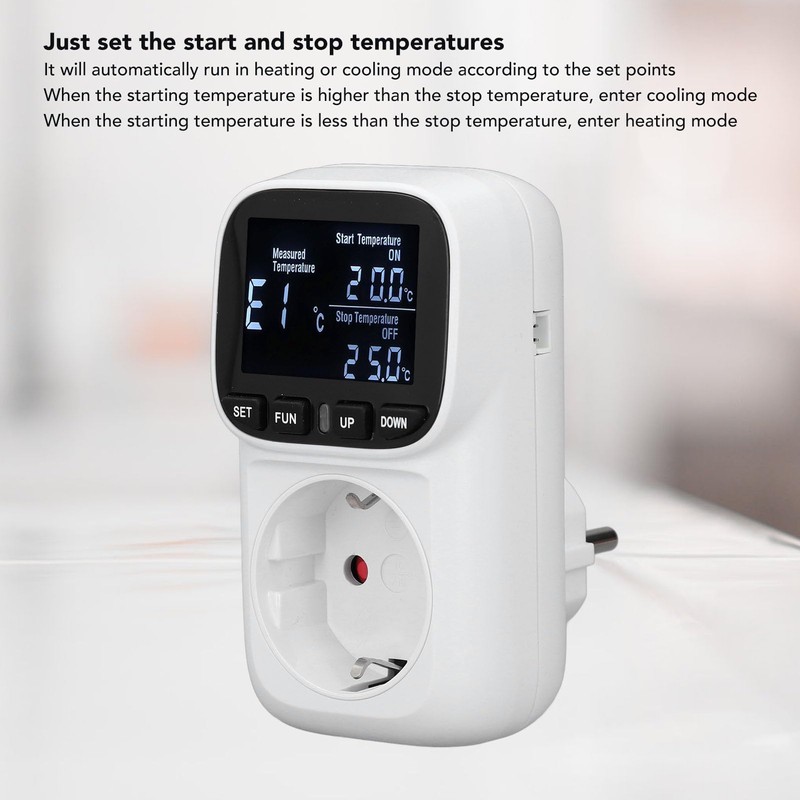 Digital Thermostat Output Backlit Display Plug-in Temperature Controller Heating Cooling