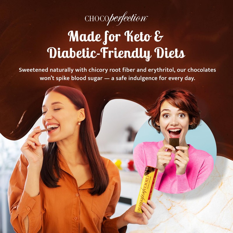 ChocoPerfection Sugar Free Dark Chocolate Bars - Keto-Friendly, Gluten-Free and