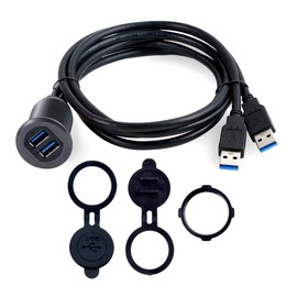 Kework 3.3ft Dual Ports USB 3.0 Flush Mount Cable, 5Gbps 2.1A, USB 2 Ports Male to 2 Ports Female Extender Dashboard Panel Mount Extension Cord for Car Truck Boat, Red Metal Shell, LED Light