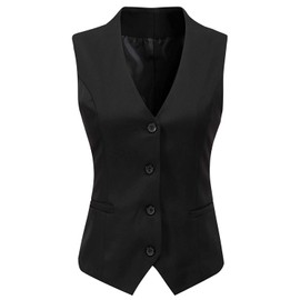 Gowjog Women's Vest Suit Vest Lined Button Up V-Neck Tuxedo Vintage Jacket Dressy Sleeveless Vests, black