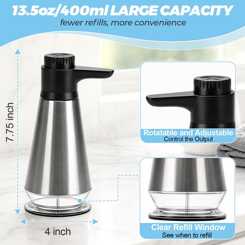 EEKEDO Stainless Steel Soap Dispenser for Hand Soap & Dish