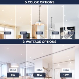 LUXRITE 4 Inch Canless Spotlight, LED Recessed Lighting, 5CCT 2700K-5000K, Dual Dimmable Ceiling Light, 650/800/1066 Lumens, CRI 90, 8W/10W/13W Selectable, IC Rated, Wet Rated, ETL Listed (6 Pack)