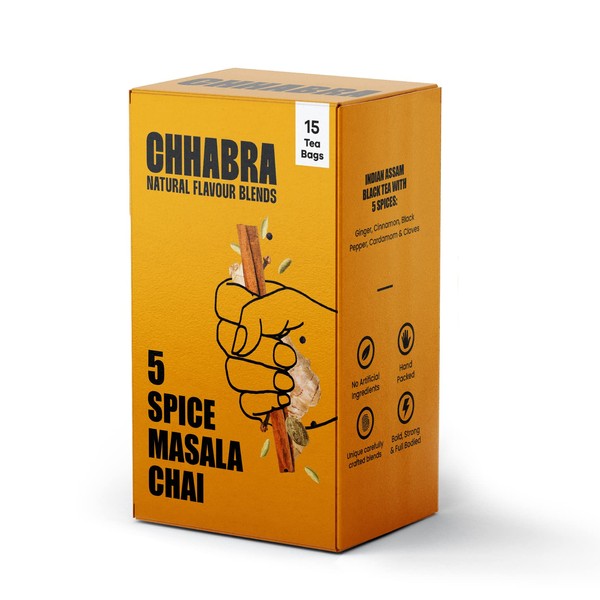 Chhabra Chai | 6 Spice Masala Chai | Delicious and warming spice kick | Natural & Sugar Free | 15 Premium Tea Bags