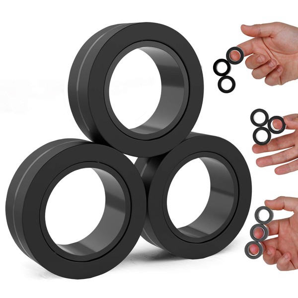 BUNMO Magnetic Rings 3pk | Fidget Toys Adults | Hundreds of Tricks to Learn | Stocking Stuffers for Teens Adults Men | Fidget Spinner Fidgets | Boys Stocking Stuffers Ages 12-15