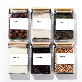 APT 1101 27 oz Glass Storage Jars with Bamboo Lid, set of 6, glass canisters with airtight lids, Clear jars with lids for Cookie, Candy, Tea, Coffee Bean and Rice (White)