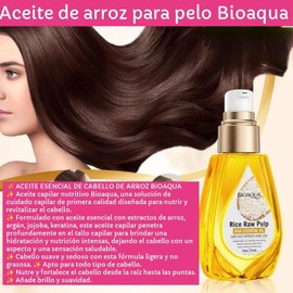 BIOAQUA Aceite Esencial para el Cabello con Pulpa de Arroz, 70ml, Reparador de Puntas Abiertas y Cabello Dañado, Cierra Puntas, Cabello Sedoso