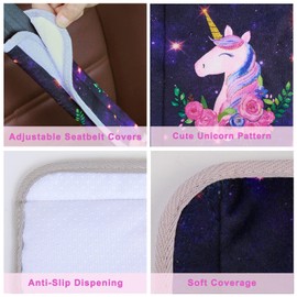 Basumee Pack of 2 Car Seat Belt Protectors with Rainbow Unicorn, Seat Belt Shoulder Pads, Shoulder Cushion, Seat Belt Pads, Car Seats, Belt Pads for Children
