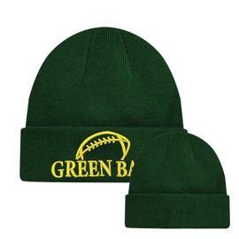 Beanie Hat for Men Women Soft Stretch Knit Football Beanie Hat, Embroidery Cuffed Winter Hat Skull Cap, Gifts Accessories for Family Friend at Christmas Green