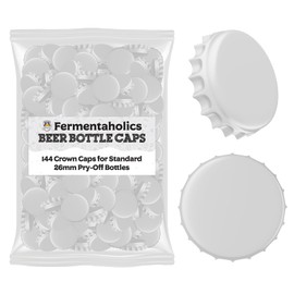 Fermentaholics White Beer Bottle Caps - 144 Count Oxygen Absorbing Bottle Lids – 26mm Crown Caps for Homebrewing Beer, Cider, Soda, DIY Crafts and more – Fits Standard American Pry-Off Bottles