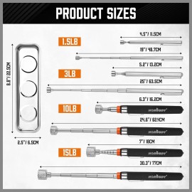 HORUSDY 5-PIECE Magnetic Pickup Tools Set, Includes 15LB, 10LB, 3LB, 1.5LB 5PCS