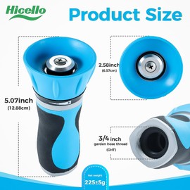Hicello Garden Hose Nozzle Firemen Rubber Coated Hand-held Metal Water Gun Water Garden High Pressure Golf Garden spray Gun Adjustable Home Car Wash Spray Gun 3/4" Female Spiral Connection Garden Hose