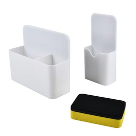 Whiteboard Pen Holder Magnetic 2 Pieces with Whiteboard Sponge, Set Magnetic Pen Holder, Magnetic Pen Holder, Magnetic Marker Holder, Whiteboard Accessories for Fridge, School, Office, White