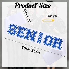 6pcs White Senior 2026 Sashes with Royal Blue Glitter Printing Letters，2026 Graduation Celebrations Sashes, Class of 2026 Sash for Graduation Party, Senior Cheer Sasesh, Class Competition Sashes