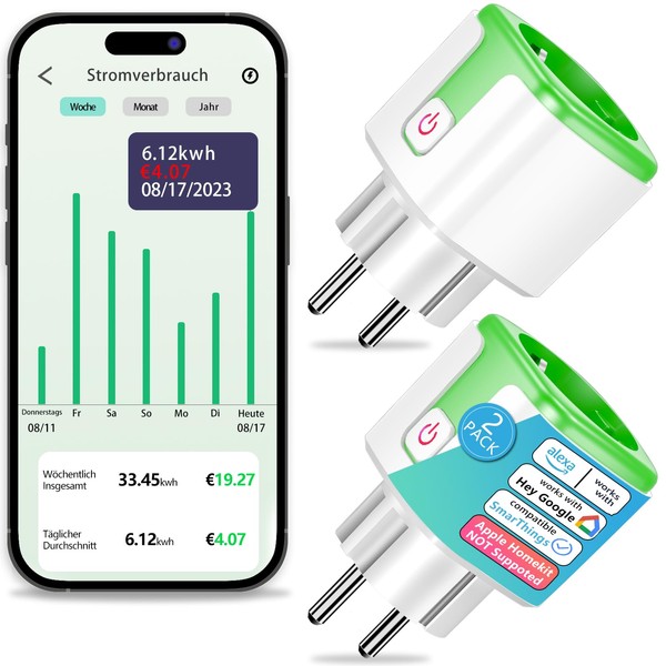 SURFOU WLAN Zeitschaltuhr Steckdose mit Stromverbrauchsmesser, Stromzähler für Steckdose mit